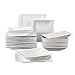 Malacasa, seria Flora, 24-częściowa, kremowo-biała porcelanowa zastawa stołowa Zestaw naczyń z 12 talerzami obiadowymi i 12 talerzami do zupy dla 12 osób