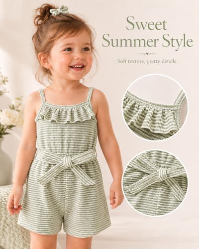 ChuYuKu Toddler Girl Summer Outfit Gingham Romper Sleeveless Ruffle Jumpsuit with Belt Casual Playwear Clothes for Baby Girls — view 2