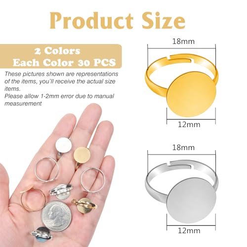Bagues plates réglables en or et argent Toaob pour fabriquer des cadeaux uniques - 3
