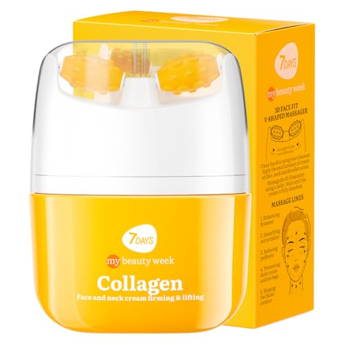 7Days Crema Viso al Collagene per Skincare Coreana con Vitamina C e Acido Ialuronico ad Effetto Idratante e Antirughe per Uomo e Donna con Rullo Massaggio Collo e Decollete 3D 40 ml