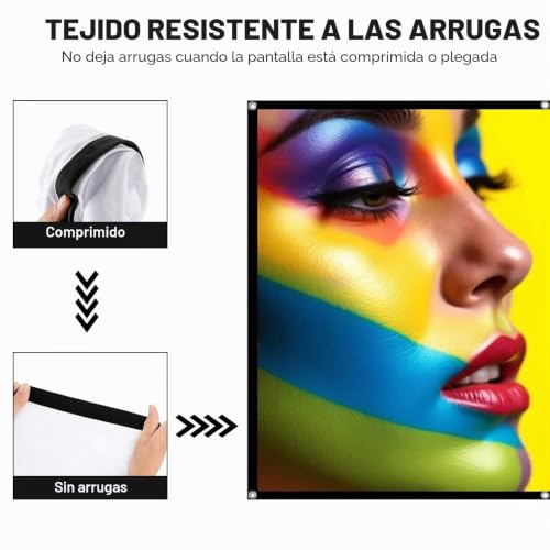Miniatura 4 de Hengrongshen Pantalla Proyector 120 Pulgadas 16:9 4k Hd, Pantalla De Proyección Portátil Plegable Antiarrugas Doble Cara 265 X 150 Cm, Lona Proyector Fácil De Colgar, Para Cine En Casa Y Exterior