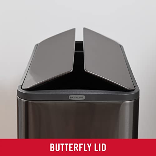 Rubbermaid Elite Stainless Steel Slim Step-On Trash Can, 11.8-Gallon, Charcoal, Fingerprint-Resistant Soft Close Lid, Wastebasket For Home/Kitchen/Bathroom/Office #TOP3