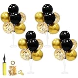 ZJDHPTY Black and Gold Party Decorations Balloon Stand Table Centerpieces for Birthday Wedding Retirement Anniversary Father's Day Halloween New Years Graduation Decorations 2025 (Black gold set4)