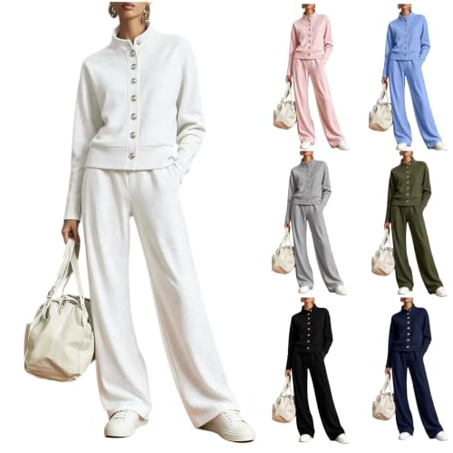 Lounge Sets for Women 2 Piece Outfits Button Front Sweatshirt and Pants Set - image 1