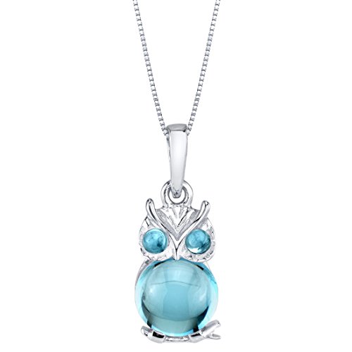 Peora Swiss Blue Topaz Owl Pendant Necklace in Sterling Silver, Round Shape, 2.00 Carats total, with 18 inch Chain Peora Swiss Blue Topaz Owl Pendant Necklace in Sterling Silver, Round Shape, 2.00 Carats total, with 18 inch Chain
