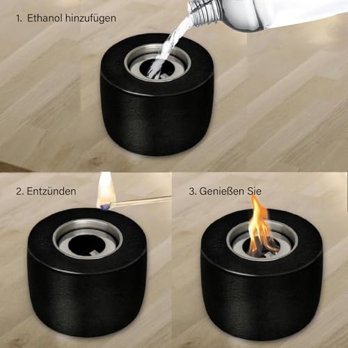 Tischkamin Tischfeuer Bio Ethanol Kamin Bioethanol Tischkamin, Tischfeuerstelle aus Beton Tragbare Mini Feuerstelle Ethanol Alkohol Brenner Innen Außen Haus Terrasse Balkon Dekor