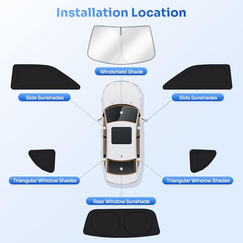 Image of Canvcle Window Shades for 2015-2023 Dodge Challenger Accessories Windshield Sun Shade Side Rear Window Covers Sunshade Sun Visor Shield Privacy Protection for Camping Keep Vehicle Cool Black 6PCS