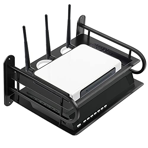 Z-Color Black Metal Double Wireless WiFi Router Storage Box/TV Set Box Shelf Wall Hanging Plug Board Bracket Cable Storage Organizer (Large)