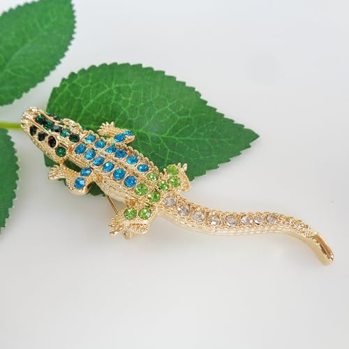 Image of Navachi 18k White Gold Plated White Crystal Crocodile Alligator Az7262 Brooch Pin
