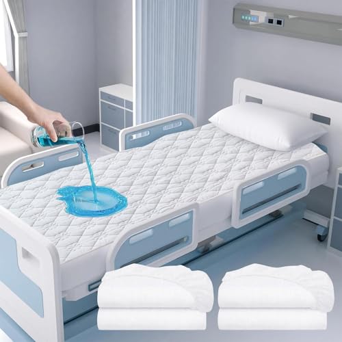 Waterproof Hospital Bed Sheet Mattress Cover Protector Hospital Grade Incontinence Protection Soft Breathable Fabric for Elderly Adults Machine Washable (2 White 36 * 80inch)