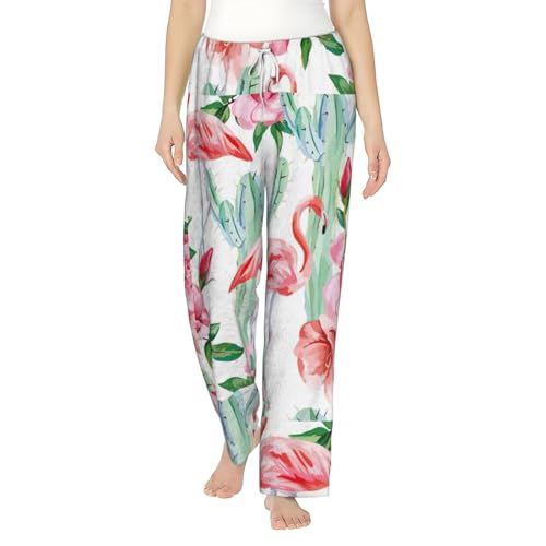 Pantalon de pyjama en flanelle femme avec poches à motif cactus
