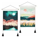 【Paquete que incluye ganchos que no rastrean】 Este tapiz de montaña tiene dos colores (azul y rosa). Puedes elegir entre diferentes colores basados ​​en el estilo en tu casa. Toma tu habitación llena de atmósfera estética.