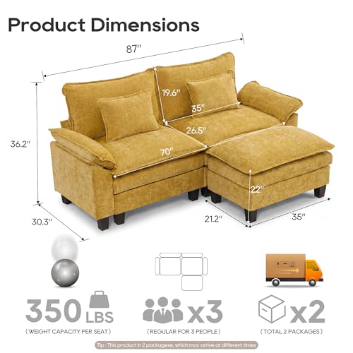 Image of URRED Oversized Modular Sectional Sofa,Yellow:87 inch L Shaped