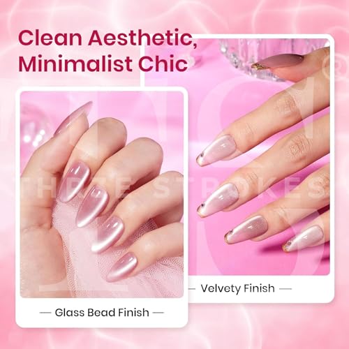 Image of THR3E STROKES Cat Eye Gel Nail Polish Set for Pink Brown Glitter Holographic Cat Eye,Shimmery Finish 7.5Ml Salon Gel Manicure and Nail Art DIY at Home, Bright Moonlight (ROSE SILK)