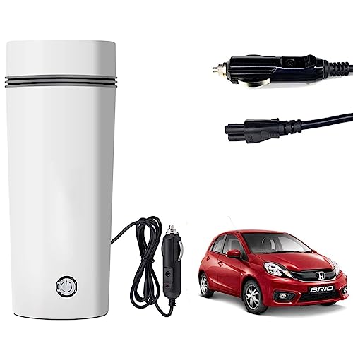 Image of Oshotto 12V Portable Electric Water Bottle for Hot Water Tea Coffee Kettle Mug Multipurpose Food Grade Fast Boil Auto Shut-off For Travel Camping, Road Trip Compatible with Honda Brio (350ml) - White