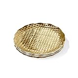 American Atelier Glass Drink Coasters | Set of 4 | Beverage Coaster w/Elevated Rim | Use for Tabletop Protection, Pillar Candle Holder, or Small Planter Plate | 4.52” | Round (Gold)