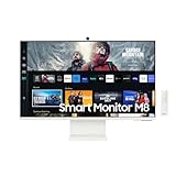 Samsung Smart Monitor M8 (S32CM801), Flat, 32", 3840x2160 (UHD 4K), Piattaforma Smart TV (Amazon Video, Netflix), Gaming Hub, Airplay, Mirroring, Office 365, Casse Integrate, WiFi, USB TypeC, Bianco
