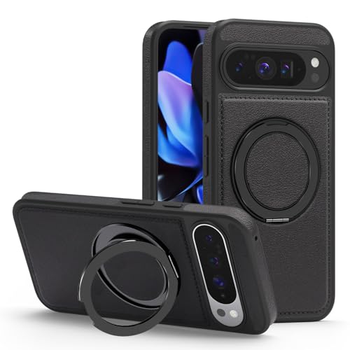 Étui mince Pixel 10 Pro XL Unichthy en cuir synthétique noir à bague rotative