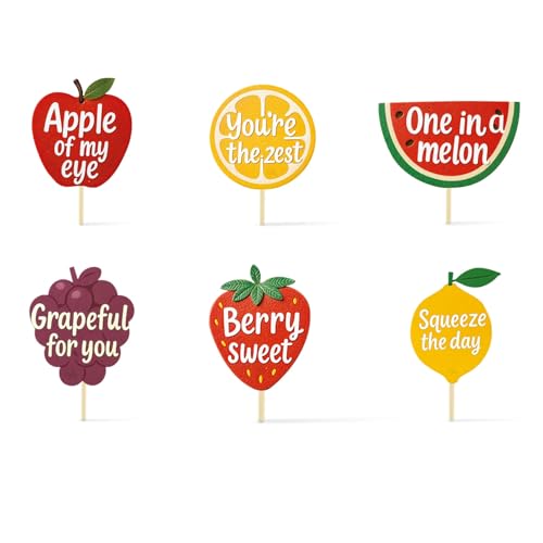 Image of Just Party Fruits Theme Happy Birthday Cake Topper & Birthday Props for Kids | Cake Toppers for Cake Decoration & Photo Props / Muffin Toppers | Set of 6 Props + 1 Topper