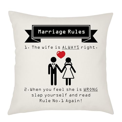 Funda de cojín de regalo de compromiso, diseño de reglas de matrimonio para esposa, marido, cumpleaños, día de San Valentín, 45 x 45 cm