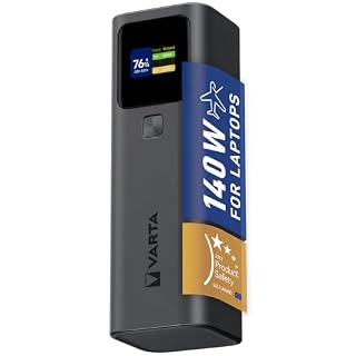 VARTA Powerbank 27000 mAh High Speed - 140 W Ultraschnellladung für Laptop, Smartphone und Tablet, 2X USB C PD, 1x USB A, Digitalanzeige, flugtauglich, inkl. 140 W-Kabel