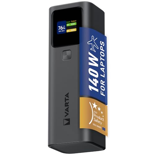 VARTA Powerbank 27000mAh High Speed, 140W Ultraschnellladung, 2X USB-C, 1x USB-A, Powerbank für Laptop, Smartphone & Tablet, tragbares Ladegerät mit Digitalanzeige, flugtauglich, inkl. 140W-Kabel