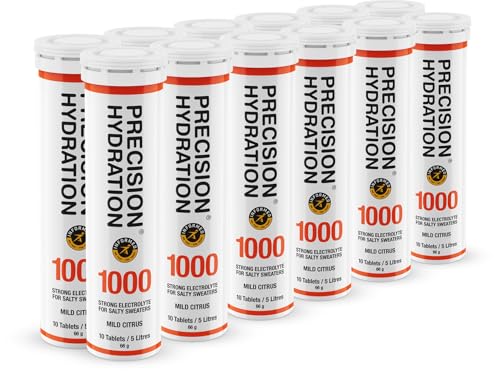 Precision Hydration Lite Electrolyte Tablets - Tabletas efervescentes de hidratación de múltiples potencias - Combate calambres - Bajas calorías, sin gluten,veganas (12 tubo, 1000 mg/L - tubo naranja)