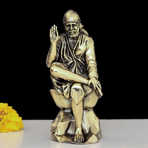 Image of INDICAST Brass 4 inch Sai Baba Statue | Symbol of Faith and Blessings | Sai Baba Murti Hindu God Idol Figurine Perfect for Decoration Puja & Gifting Purpose Sculpture (Weight- 170gm)