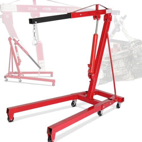 MOTOOS Engine Hoist 2 TON Folding Hydraulic Engine Motor Hoist Cherry Picker Shop Cranes Lift Red Shop Crane 4000 lb Heavy-Duty (Engine Hoist)