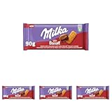 Milka Tableta de Chocolate con Leche de los Alpes con Galleta Lotus Biscoff, 90 g (Paquete de 4)