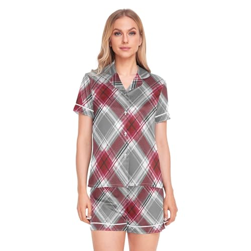 Ropa de dormir de manga corta de mujer tallas S-XXL con cuadros grises