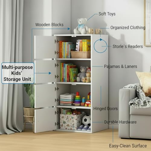 Image of EXVITO 4 Door Premium Wooden Multi-Door Wardrobe Cabinet with Shelves | Space Saving Clothes Organizer Almirah for Bedroom, Living Room & Kids Room | Elegant Storage Almirah (Off-White, 4 Door)