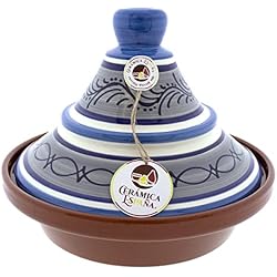 Olla De Barro Marroqui CERÁMICA ESPAÑA | Tajín barro refractario con tapadera | Tajín marroquí | Tajín cerámica tradicional | Tajín para horno | Tajín con tapadera - Modelo M01 | Decoración 100% hecho a mano | 27x27x23 cm