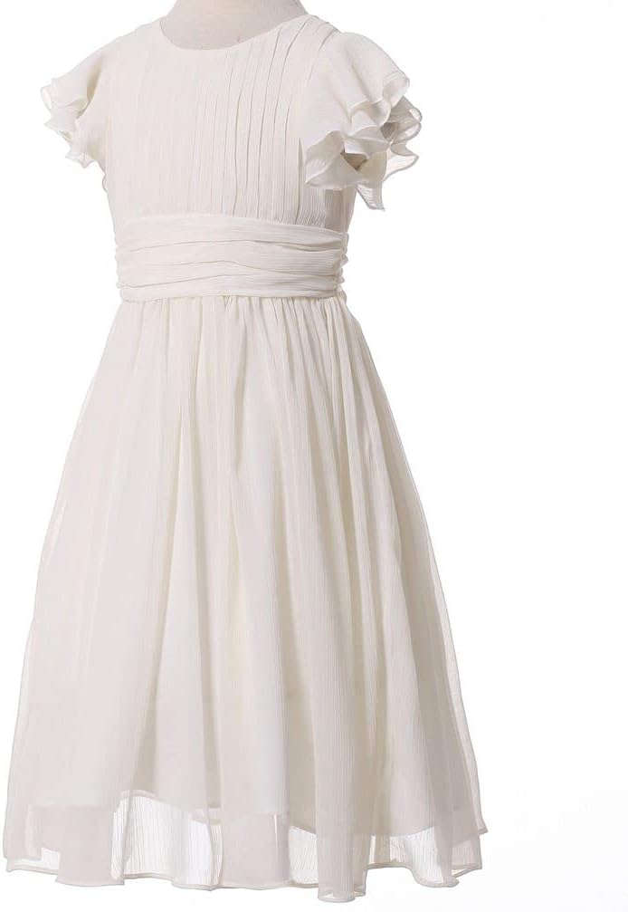 Flower Girls Dresses Junior Bridesmaids Little Girls Elegant Ruffle Chiffon Tea Length