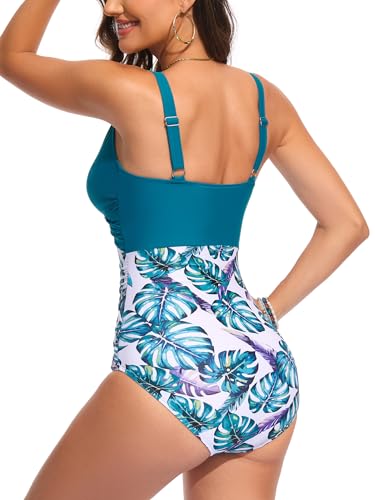Image of Smismivo Tummy Control Swimsuits for Women Slimming One Piece Bathing Suit Retro Ruched Push Up Vintage Padded Swimwear