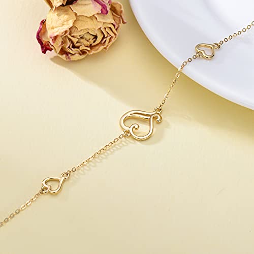 Fencci 14K Gold Heart Anklet For Women, 14K Real Gold Womens Love Heart Anklets Bracelets Beach Foot Jewelry For Wife Mother Daughter Birthday Christmas Gifts For Her Mom Wife Sister, 8''+1''+1'' #TOP1