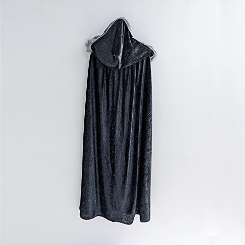 Everfan Adult Medieval Hooded Cloak With Faux Fur Trim And Leather Straps | Costume Faux Fur Trimmed Hooded Cape For Men And Women (Black) #TOP1