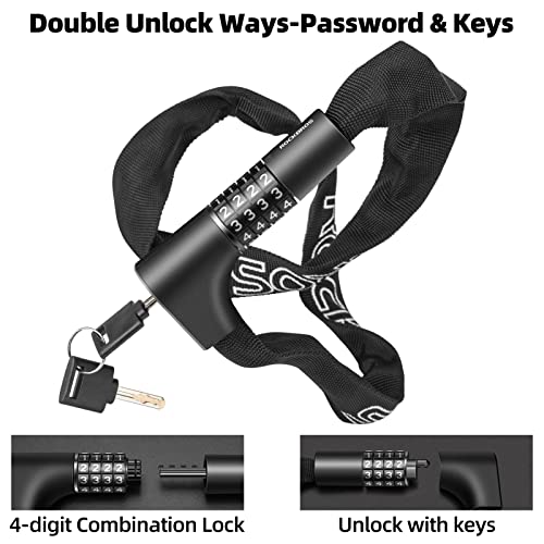 Rockbros Bike Chain Lock Heavy Duty Anti-Theft Bike Locks Chain 3.2Ft Security Bicycle Lock Resettable Combination Bicycle Chain Lock With 2 Keys For Bikes, Motorcycle, Door, Gate, Fence, Grill #TOP1