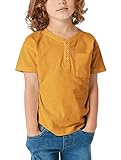 GAMISOTE Kids Boys Casual Solid T-Shirts Summer Button Down Cotton Tops with Pockets