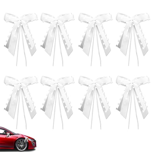 8 Pièces Decoration Voiture Mariage,Gros Noeud Cadeau Décoration de Nœuds Antenne Ruban Blanc Deco Tulle Voitures Bouquet Décorations Champetre en Fête...