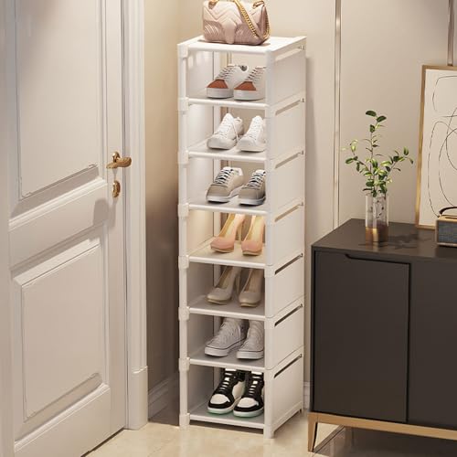 Vllcsla Étagère à Chaussures Blanc Étroite 8 Niveaux, Organisateurs de Chaussures Peu Encombrant, 1 Niveau pour 1 Paire, Range Chaussure Empilable pour Couloir, Entrée, Chambre à Coucher