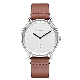 PAUL HEWITT Armbanduhr Männer Edelstahl Breakwater White - Silberne Herren Uhr mit Lederarmband (Braun) und weißem Ziffernblatt