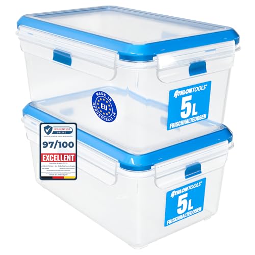 ATHLON TOOLS Lot de 2 boîtes de conservation de qualité gastronomique de 5 L - 100 % hermétiques et anti-fuites - de -40 à +100 degrés - pour tous les aliments -...