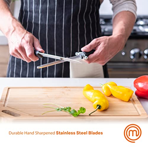 Masterchef Knife Block Set Of Kitchen Knives, Large 15Pc Stainless Steel Cooking Knife Collection Incl. Steak Knives, Cutting Shears & Knife Sharpener With Riveted Handles In A Matte Black Holder #TOP3