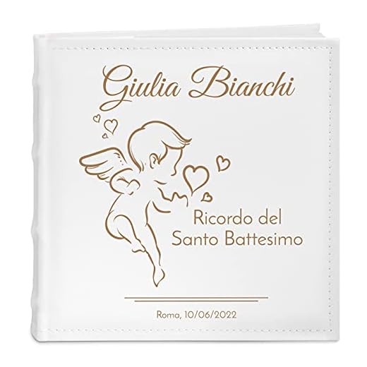 Maverton Album Fotografico - Copertina in Pelle Sintetica Personalizzata con Incisione - 100 Pagine con Tasche - 200 foto 10x15cm - regali neonato, regali bambini - Angoletto