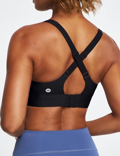 Ewedoos High Impact Sports Bras for Women High Support Zip Front Large Bust Workout Sports Bras with Adjustable Straps Black - Thumbnail 2