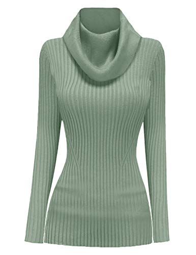 Image of v28 Women's Stretchable Cowl Neck Knit Long Sleeve Slim Fit Bodycon Sexy Sweater