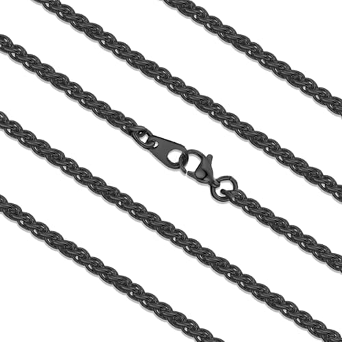 FaithHeart FaithHeart Men Wheat Chain Black Stainless Steel 3mm Strong Spiga Chain Necklace for Husband 22 Inches