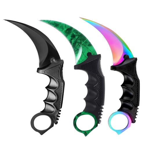 Milaloko 3 Pieces Karambit Knife Fixed Blade Knives Outdoor Hunting Knife with Sheath and Cord Suitable for Hiking Adventure Survival and Collection (Green Black Color)