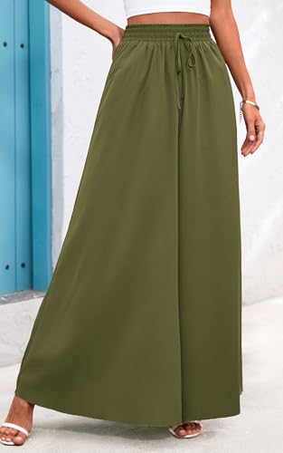 Flowy Pants for Women Summer Wide Leg Boho Beach Long Pants Lounge Palazzo Trouser with Pocket4